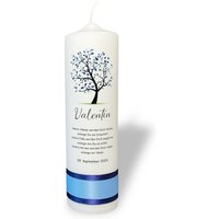 Taufkerze Lebensbaum Mit Blauen Blättern von Kerzenparadies