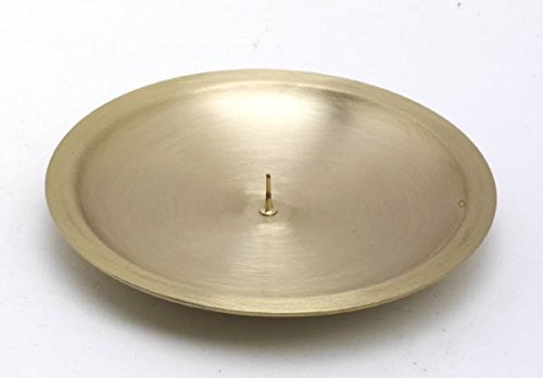 Kerzenteller mit Dorn, Dekoteller Messing matt Gold für Kerzen Ø 13 cm von Kerzenteller