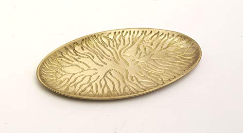 Kerzenteller, Dekoteller in ovaler Form Messing Gold matt im Baum-Design 18 x 9 cm für Ovalkerzen, Ellipsenkerzen von Kerzenteller