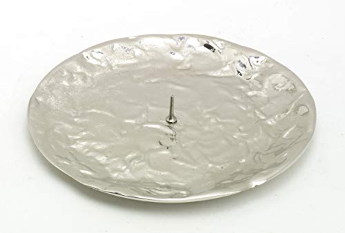 Kerzenteller Messing vernickelt Silber mit Dorn Ø 12,5 cm ideal für Kerzen von Kerzenteller