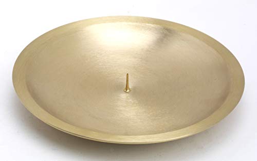 Kerzenteller mit Dorn, Dekoteller Messing matt Gold für Kerzen Ø 16 cm von Kerzenteller