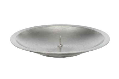 Kerzenteller mit Dorn, Dekoteller Messing matt vernickelt Silber für Kerzen Ø 8 cm von Kerzenteller
