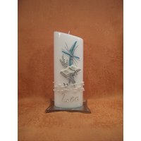 Kommunion - Firmungskerze Modern Türkis Mit Perlenkette 5439 von KerzenundGeschenke