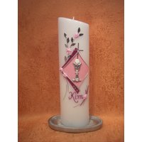 Kommunion Tischkerze Modern Rosa Mit Kelch 5399 von KerzenundGeschenke