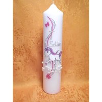 Taufkerze - Kommunionkerze Einhorn Mit Perlenkette 196 von KerzenundGeschenke