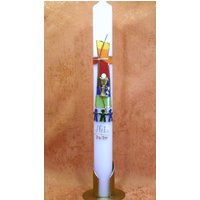 Taufkerze - Kommunionkerze Regenbogenkreuz Kinder Hand in 5216 von KerzenundGeschenke