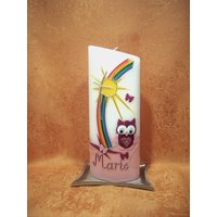 Taufkerze Mädchen Regenbogen Eule 186 von KerzenundGeschenke