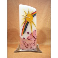 Taufkerze Mädchen Regenbogen Sonne Perlmutt Rosa Schmetterling 162 von KerzenundGeschenke