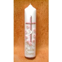 Taufkerze Mädchen Rosa Taube Röschen-strasssteine 159 von KerzenundGeschenke