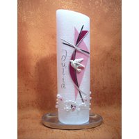 Taufkerze Perlmutt-struktur Perlenkette Rosa Schutzengel 102 von KerzenundGeschenke