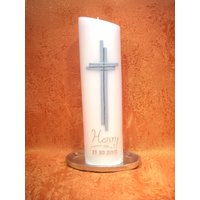 Taufkerze Schlichtes Kreuz Mit Taufspruch 295 von KerzenundGeschenke