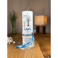 Taufkerze Baum Mit Fuchs Für Mädchen Und Jungs -(151-2 + Spitzenband Hellblau-Jeansblau von KerzenwachsTante