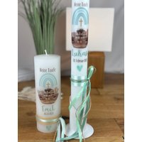 Taufkerze Kerze Kommunionkerze "Arche Noah" Mit Regenbogen Juteband + Knoten Vorne in Rosa, Mint Oder Hellblau Vintage Taufkerze Kerze Kommunionkerze "Arche Noah" Mit Regenbogen Juteband + Knoten Vorne in Rosa, Mint Oder Hellblau Vintage von KerzenwachsTante