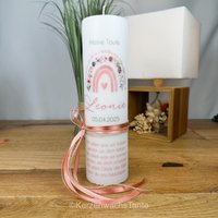 Taufkerze Kommunionkerze Regenbogen Roségold + Blumen & Blüten Auf Vintage Kerze +Satinband+ Schleife Seitlich in | Motiv 869 von KerzenwachsTante