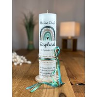 Taufkerze Regenbogen Petrol/Mint in Vintage + Spitzenband Schleife Seitlich Mint Und Petrol(Motiv 197 Taufkerze Regenbogen Petrol/Mint in Vintage + Spitzenband Schleife Seitlich Mint Und Petrol(Motiv 197 von KerzenwachsTante