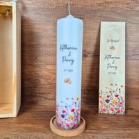 Hochzeitskerze | Wildblumen Rundumdruck 20-30 cm Höhe Trauung Personalisierte Kerze Hochzeitsgeschenk Personalisiert von Kerzenwerkstatt