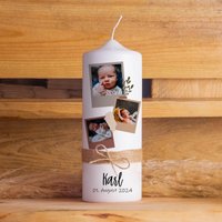 Kerze Baby Polaroid Mit 3 Fotos | 15 - 30 cm Höhe Fotokerze Personalisiert Zur Geburt Geburtstagskerze Säugling Kleinkind von Kerzenwerkstatt