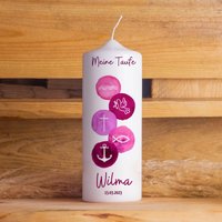 Taufkerze | 5 Symbole Rosa 15-30 cm Höhe Personalisierte Kerze Evangelisch Katholisch Geschwister Mädchen Geschenk Taufe von Kerzenwerkstatt