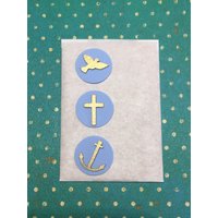 Wachs-Kreise 2cm Hellblau Mit Kleine Taube, Anker, Kreuz Gold Matt von KerzenzauberShop