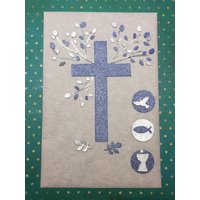 Wachs-Kreuz 8x5x1cm Mit Zweigen Und Blättern, Kreise Symbole Blau Metallic Wachs-Kreuz 8x5x1cm Mit Zweigen Und Blättern, Kreise Symbole Blau Metallic von KerzenzauberShop