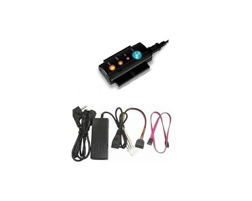 KesCom USB zu IDE und S-ATA Adapter inkl. Netzteil inkl One Touch Backup Button, LED Anzeige für Power, OTB, S-ATA und IDE von KesCom