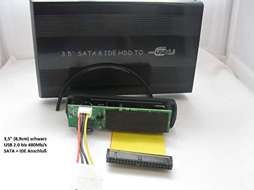KesCom Externe USB Festplattengehäuse aus Metall 3,5" (8,9cm) USB 2.0schwarz SATA und IDE Anschluß in schwarz von KesCom