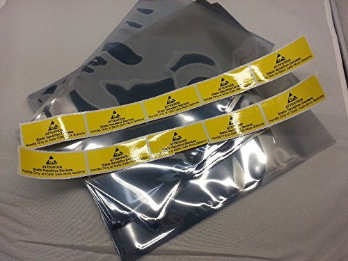 KesCom 100x Antistatik ESD Abschirmbeutel 320 x 220mm inkl. 100 Antistatic Aufkleber Ideal für 3,5 Zoll 8,9cm Festplatten Aber auch für empfindliche Elektronikteile wie PCI Steckkarten geeignet von KesCom