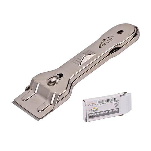 KesTek Glasschaber/Ceranfeldschaber mit 5 Ersatzklingen - Robuste Vollmetall-Ausführung, Werkzeugloser Klingenwechsel, Schiebbarer Klingenschutz von KesTek PROFESSIONAL
