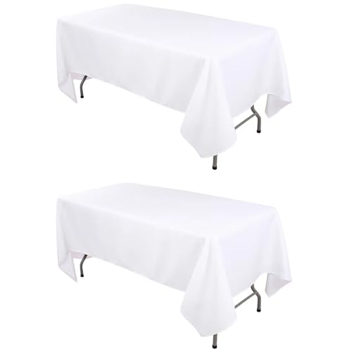 Kesfey 2 Pack weiße Polyester-Tischdecken 60x102 Zoll für 6 Ft Tische, Rechteck Stoff knitterfrei abwaschbar Tischdecke für Bankett, Party, Camping Kesfey 2 Pack weiße Polyester-Tischdecken 60x102 Zoll für 6 Ft Tische, Rechteck Stoff knitterfrei abwaschbar Tischdecke für Bankett, Party, Camping von Kesfey