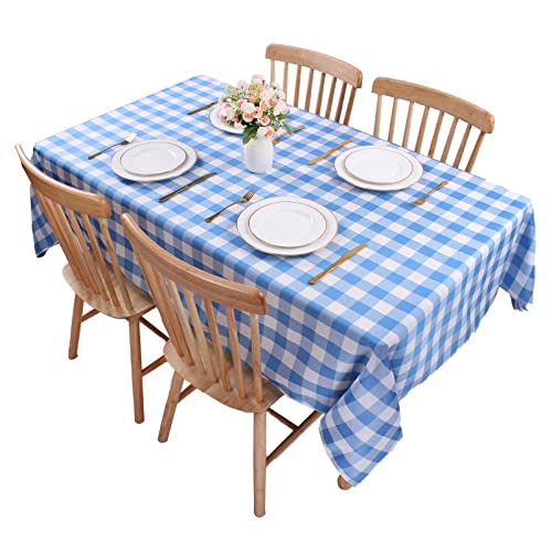 Kesfey Gingham Tischdecken Polyester 140x200cm abwischbar, Karierte Stoff Flecken und Falten resistent Tischtuch für Esszimmer und im Freien verwenden, Rechteck Karierte Tischdecke (Himmelblau) von Kesfey