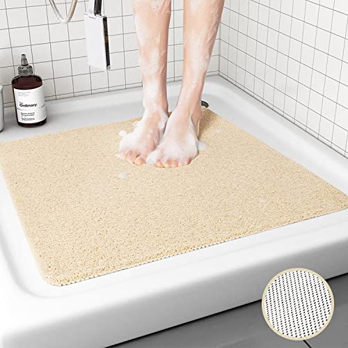 Loofah Duschmatten, rutschfeste Badematte, für die Innenseite der Dusche, quadratische Badematte, keine Saugnäpfe, schnell trocknend, Anti-Schimmel-Teppich (Beige, 60 x 60 cm) von Kesfey