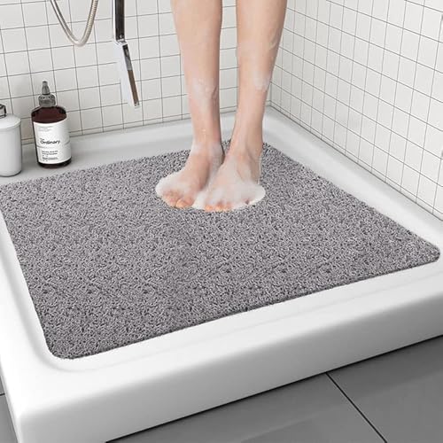 Quadratische Duschmatten für Innendusche, 60 x 60 cm, Luffa-Duschmatte, rutschfest, Anti-Schimmel, weiche Badematte für Badezimmer und nassen Boden (grau) von Kesfey