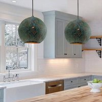 Paar Grün Patina Kupfer Pendelleuchten - Perforierte Kugellampen Für Die Beleuchtung Im Bauernhaus Küche Insel Paar Grün Patina Kupfer Pendelleuchten - Perforierte Kugellampen Für Die Beleuchtung Im Bauernhaus Küche Insel von KeshBazzar