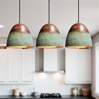 Set Mit 3 Green Patina Island Pendelleuchten - Ovale Deckenlampen Aus Oxidiertem Kupfer Set Mit 3 Green Patina Island Pendelleuchten - Ovale Deckenlampen Aus Oxidiertem Kupfer von KeshBazzar