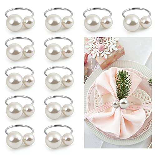 Kesote 12 Serviettenringe Silber Serviettenschnalle mit Perlen Serviettenhalter Vintage Tischdeko für Hochzeit Party Weihnachten Geburtstag von Kesote
