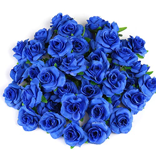 Kesote 50 Stück Künstliche Blumenköpfe Blütenköpfe Kunst Blumen Rosen Köpfe für Hochzeit Party Deko DIY (Ø 4cm, Blau) von Kesote