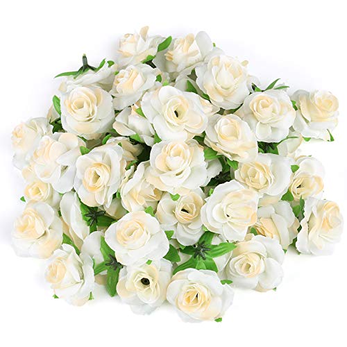 Kesote 50 Stück Künstliche Blumenköpfe Blütenköpfe Kunst Blumen Rosen Köpfe für Hochzeit Party Deko DIY (Ø 4cm, Creme) von Kesote