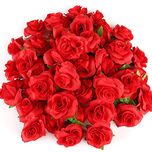 Kesote 50 Stück Künstliche Blumenköpfe Blütenköpfe Kunst Blumen Rosen Köpfe für Hochzeit Party Deko DIY (Ø 4cm, Rot) von Kesote