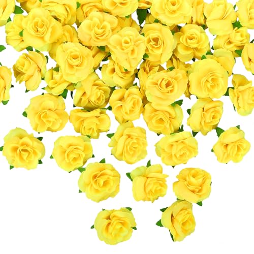 Kesote 50 Stück künstliche Blumen, Rosenkopf, für Dekoration von Partys, Hochzeiten, Album, Dekoration für Zuhause, 4 cm (Gelb) von Kesote