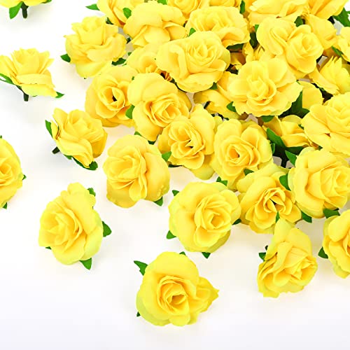 Kesote 50x Künstliche Blumenköpfe Blütenköpfe Kunst Blumen Rosen Köpfe für Hochzeit Party Deko DIY (Ø 4cm, Gelb) von Kesote