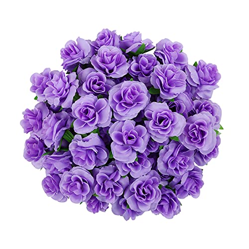 Kesote 50x Künstliche Blumenköpfe Blütenköpfe Kunst Blumen Rosen Köpfe für Hochzeit Party Deko DIY (Ø 4cm, Violett) von Kesote