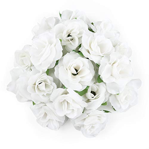 Kesote 50x Künstliche Blumenköpfe Blütenköpfe Kunst Blumen Rosen Köpfe für Hochzeit Party Deko DIY (Ø 4cm, Weiß) von Kesote