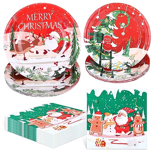 Kesote Partygeschirr Set Weihnachten Christmas Party Geschenke 72 Stück Geschirr Weihnachten Deko Pappteller Servietten für 24 Gäste von Kesote