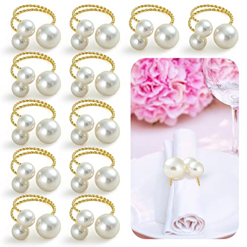 Kesote Serviettenringe Gold Serviettenschnalle mit Perlen Serviettenhalter 12 PCS Vintage Tischdeko für Hochzeit Party Weihnachten Geburtstag von Kesote