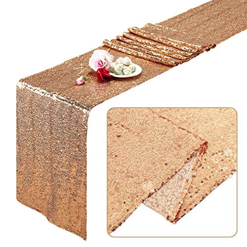 Kesote Tischläufer Rosegold Tischdecke mit Pailletten Tischband Weihnachten Party Hochzeit Tischdeko, 275 x 30 cm von Kesote