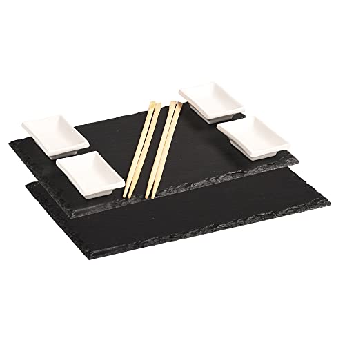 Kesper | 2 Schieferplatten mit 4 Dipschalen + 10 Ess-Stäbchen, Material: Schiefer, Maße: B: 30 x T: 20 x H: 1,5 cm, Farbe: Grau | 38140 von Kesper