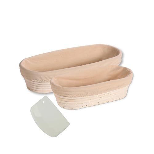 KESPER | Gärkörbchen Set Oval mit Teigschaber, Material: Rattan, Textilfutter (abnehmbar), Maße: 28 & 35 x 15 x 8 cm Höhe | für ca. 1 bis 3 Pfund Teig | so gelingt leckeres Brot mit perfekter Kruste von Kesper
