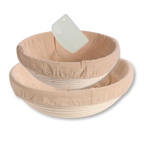 KESPER | Gärkörbchen Set Rund mit Teigschaber, Material: Rattan, Textilfutter (abnehmbar), Maße: 22 + 25 cm Ø - 8 cm Höhe | für ca. 2 bzw. 3 Pfund Teig | so gelingt leckeres Brot mit perfekter Kruste von Kesper
