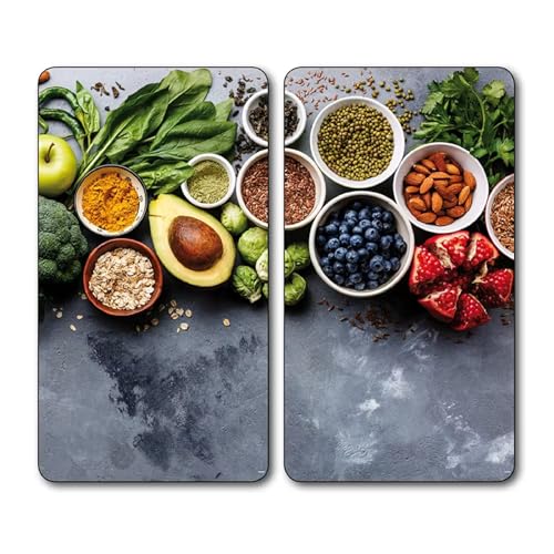 KESPER | Multi-Glasschneideplatte 2er Pack | Material: Glas | Maße: 52 x 30 x 0.5 cm | Motiv: Healthy Kitchen | Herdabdeckung für alle Herdarten | ideale Herdabdeckplatte für jede Küche von Kesper