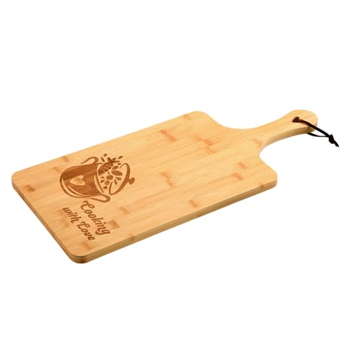 KESPER | Schneid- und Servierbrett mit Herz, Material: Bambus, Maße: 55 x 25 x 1,5 cm, Motiv: Cooking with love, Farbe: Braun | 58395 von Kesper
